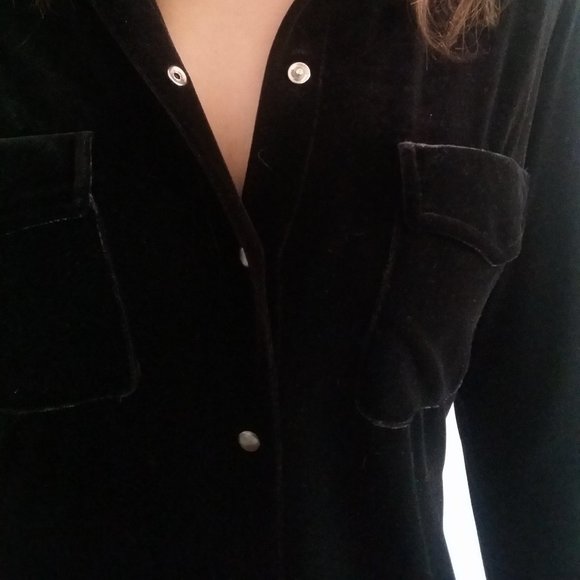 1990's Black Velvet Maxi Dress with Snap Buttons - Picture 7 of 7